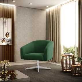 Poltrona Decorativa Giratória Cromada Stella Veludo D03 - D'Rossi - Verde