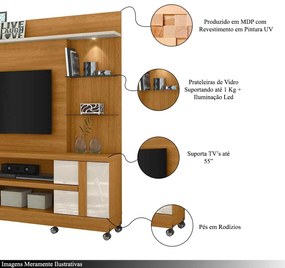 Home Theater Maxim MDP Porta 2 Prateleiras Iluminação LED até 55 Cinamomo/OffWhite G97 - Gran Belo
