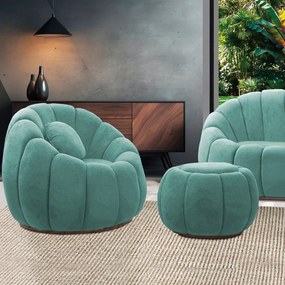 Poltrona e Puff Decorativo Orgânico Fixo Cloud Bouclê E03 - D'Rossi - Azul Turquesa