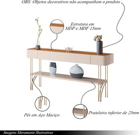 Aparador Decorativo Vivant MDP/MDF Pés de Aço Off White/Cinamomo G26 - HB Móveis