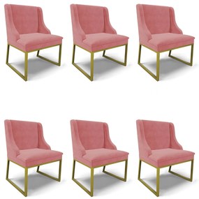 Cadeira Sala de Jantar Industrial Dourado Kit 6 Liz Suede D03 - D'Rossi - Rose