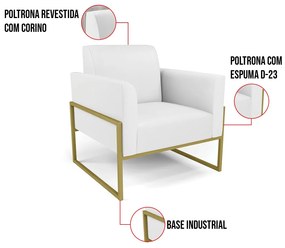 Poltrona Base Industrial Alta Dourado Marisa Corino Branco D03 - D'Rossi
