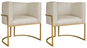 Kit 02 Poltronas Decorativas Luna Base de Ferro Dourado Suede