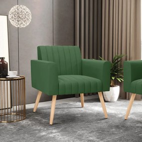 Poltrona Viena Gomada Suede Verde Pés Palito Natural - D'Rossi