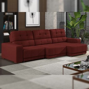 Sofá Sala de Estar Retrátil e Reclinável 5 Lugares Lisboa 350cm Couro Vermelho G58 - Gran Belo