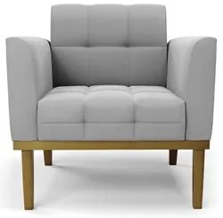 Poltrona Decorativa Base Madeira Castanho Ana Suede Cinza - Ibiza