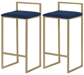 Kit 2 Banqueta Decorativa Selena Base Gold Veludo Azul G41 - Gran Belo