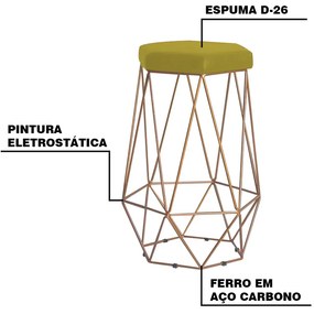 Kit 2 Banqueta Decorativa Rubel Base Gold Suede Amarelo G41 - Gran Belo