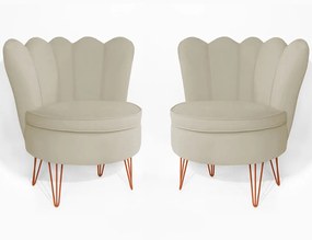 Conjunto 2 Poltrona Dália Pés Hairpin Legs Bronze Veludo Bege