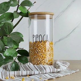 Pote de Vidro e Tampa de Bambu com Etiqueta