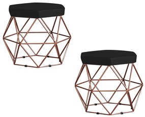 Kit 2 Puff Decorativo Base Bronze Elsa Suede Preto G41 - Gran Belo