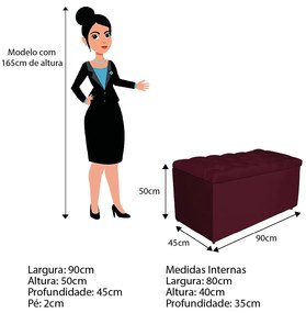 Calçadeira Estofada Liverpool 90 cm Solteiro Suede Bordô - ADJ Decor