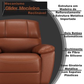 Poltrona do Papai Reclinável Giratória Armênia Glider Mecânico Couro Conhaque G40 - Gran Belo