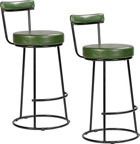 Banqueta Alta Cozinha 70cm Encosto Industrial Aço Kit 2 Ziria Pu S02 - D'Rossi - Verde