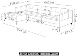 Sofá 5 Lugares 326cm Com Chaise Esquerdo Eko Couro Bege Z55 - Mpozenat