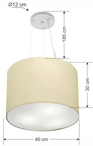 Lustre Pendente Cilíndrico Md-4183 Cúpula em Tecido 40x30cm Algodão Crú - Bivolt