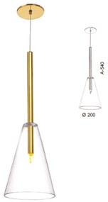 Pendente Cone Vidro Ø20X54Cm Metal E Vidro 01Xg9 |Old Artisan Pd-5471 (PRETO / DOURADO BRILHO, CLEAR (TRANSPARENTE))