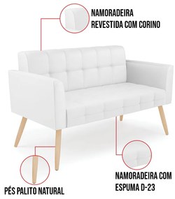 Kit 1 Sofá Namoradeira e 2 Poltronas Elisa Corino Pés Palito Natural D03 - D'Rossi - Branco