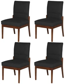 Conjunto 4 Cadeiras De Jantar Aurora Base Madeira Maciça Estofada Suede Preto