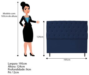 Kit Cabeceira e Calçadeira Liverpool 195 cm King Size Suede Azul Marinho - ADJ Decor
