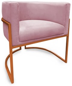 Poltrona Decorativa Base Metal Bronze Luna Veludo Rosa - Sheep Estofados - Veludo Rosa