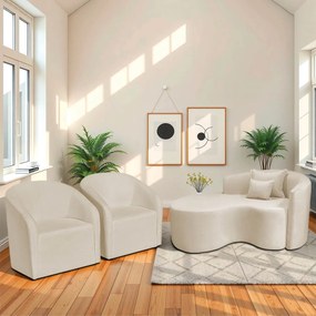 Kit Recamier Curvo Sala de Estar Inglaterra 150cm Lado Esquerdo e 2 Poltronas Orgânica Luxo Luiza Max Bouclé