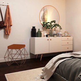 Puff Decorativo Sala de Estar Base Bronze Trixie Suede Telha G41 - Gran Belo