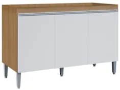 Balcão de Cozinha Para Pia 120cm 3 Portas Manu Amêndoa/Branco - AJL Mó