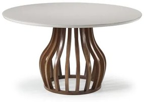 Mesa Jantar Redonda Heos Tampo Vidro Base Madeira 160cm - 70951 Sun House