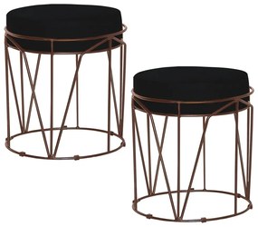 Kit 2 Puffs Decorativo Sala de Estar Base Bronze Chloe Suede Preto G41 - Gran Belo