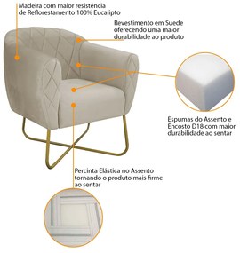 Poltrona Grazi  Base X Dourada Suede - ADJ Decor