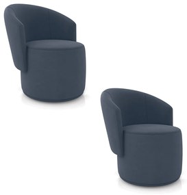 Poltrona Decorativa Orgânica Fixa para Sala Kit 2 Malu Suede M11 - D'Rossi - Azul Marinho