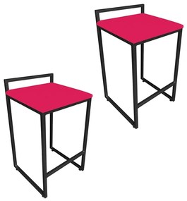Conjunto 02 Banquetas Pietra Suede Base Preto - Vermelho