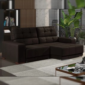 Sofá Sala de Estar Retrátil e Reclinável 4 Lugares Lisboa 250cm Couro Marrom G58 - Gran Belo