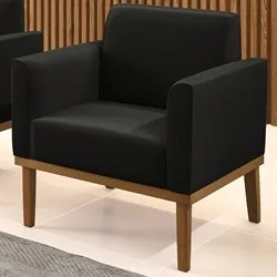 Poltrona Decorativa Base Madeira Castanho Maressa Suede Preto - Ibiza