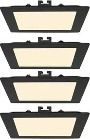 Kit 4 Plafons LED Embutir Quadrado Preto 12W 3000K