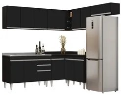Armário de Cozinha Modulado de Canto 7 Peças CP21 com Pia Inox Preto -