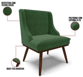 Cadeira de Jantar Liz Suede Base Fixa Madeira com Pés Palito Tabaco D03 - D'Rossi - Verde