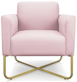 Poltrona Decorativa Isabella Base X Suede Rosa Bebê/Dourado G19 - Gran Belo