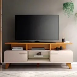 Rack Bancada de TV 60 Pol 160cm Essenza Cinamomo/Off - HB Móveis