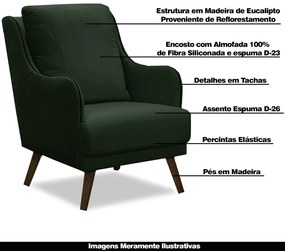 Kit 2 Poltronas Decorativas Catar com Tachas Veludo Verde G33 - Gran Belo