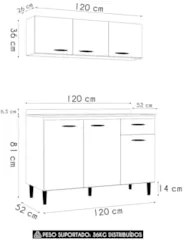 Armário e Balcão com Tampo 120cm Classic Damasco/Off White Z46 - Mpoze