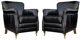 Kit 02 Poltronas Decorativas Sala de Estar Brunei Pés Príncipe Couro Preto G58 - Gran Belo