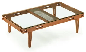 Mesa de Centro Otis Retangular Tampo de Vidro Corda Náutica Madeira Eucalipto Design Artesanal