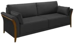 Sofá Living 3 Lugares 222cm Pés Madeira Roya Z32 PU Preto - Mpozenato
