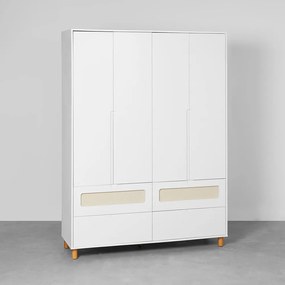 Guarda-Roupa Ollie 4 Portas com Pés Natural - Branco Fosco
