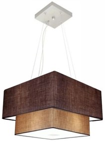 Lustre Pendente Duplo Quadrado Vivare Md-4157 Cúpula em Tecido 40x35cm Café / Palha - Bivolt