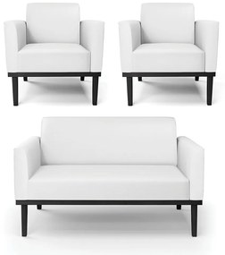 Conjunto 2 Poltronas e 1 Namoradeira Decorativa Isabella Pés Fixo em Madeira Preto PU Branco G19 - Gran Belo