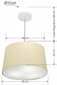 Lustre Pendente Cone Md-4156 Cúpula em Tecido 30/45x40cm Algodão Crú - Bivolt