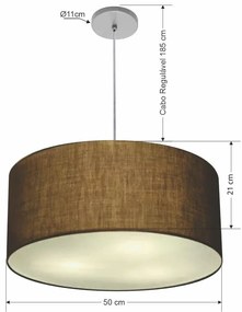 Lustre Pendente Cilíndrico Md-4049 Cúpula em Tecido 50x21cm Café - Bivolt